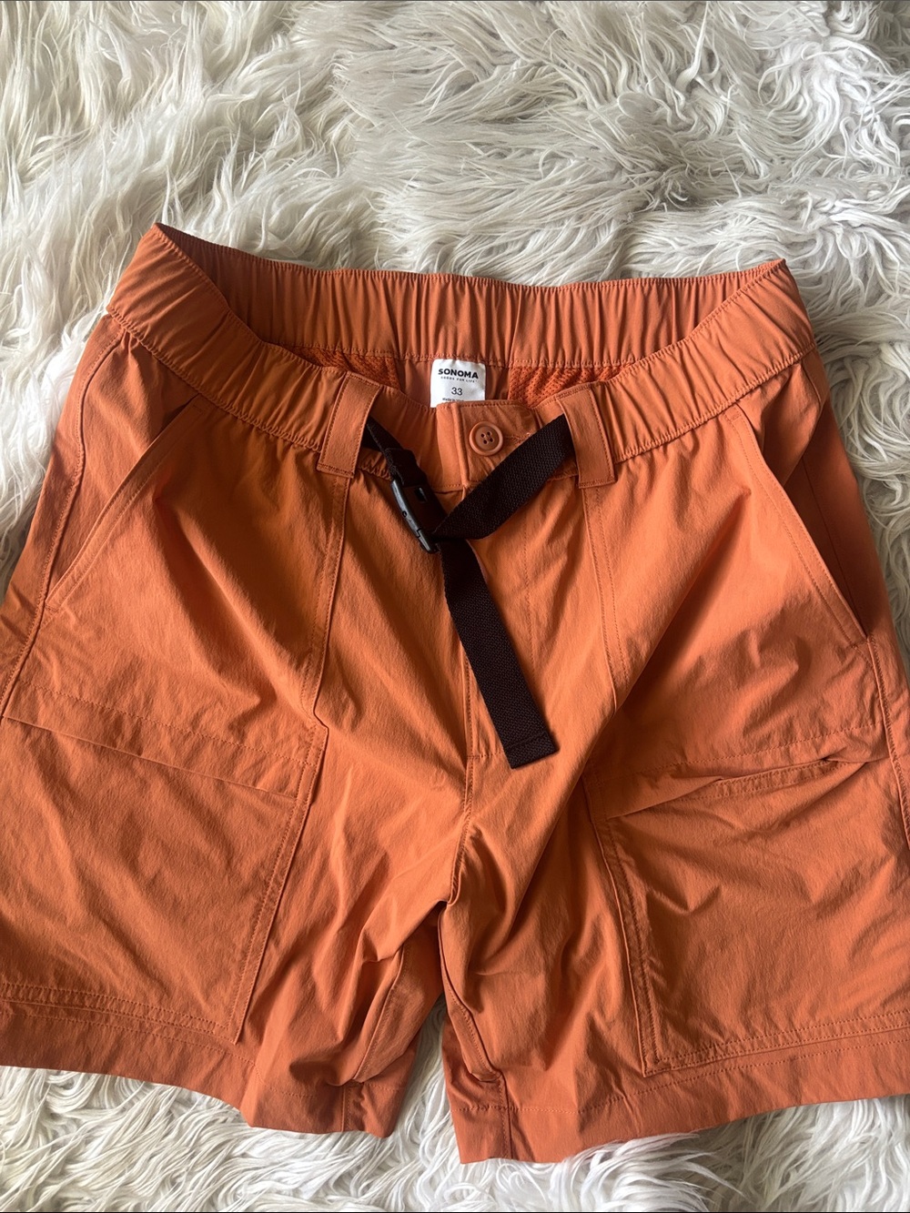 Sonoma Men's Orange Outdoor Hybrid Shorts with Black Webbing Belt